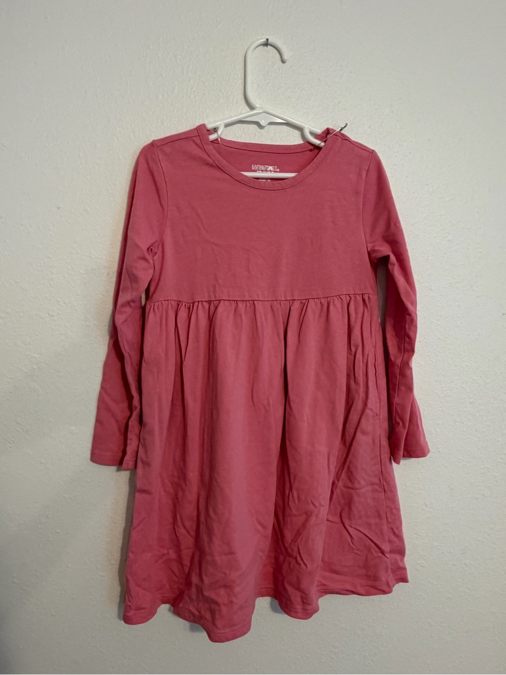Girls' Long-Sleeve Pink Gathered Dress